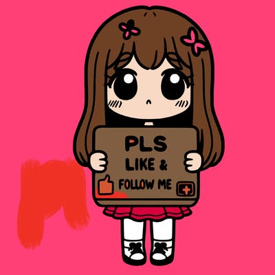 girl holding a sign that says pls like and follow me