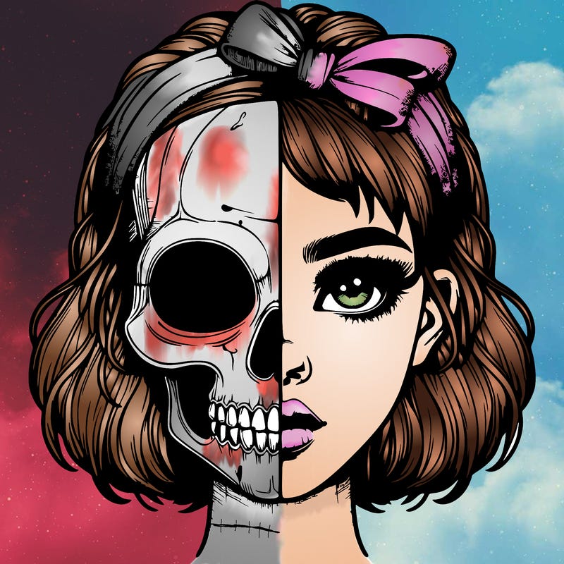 realistic girl with half skull mask