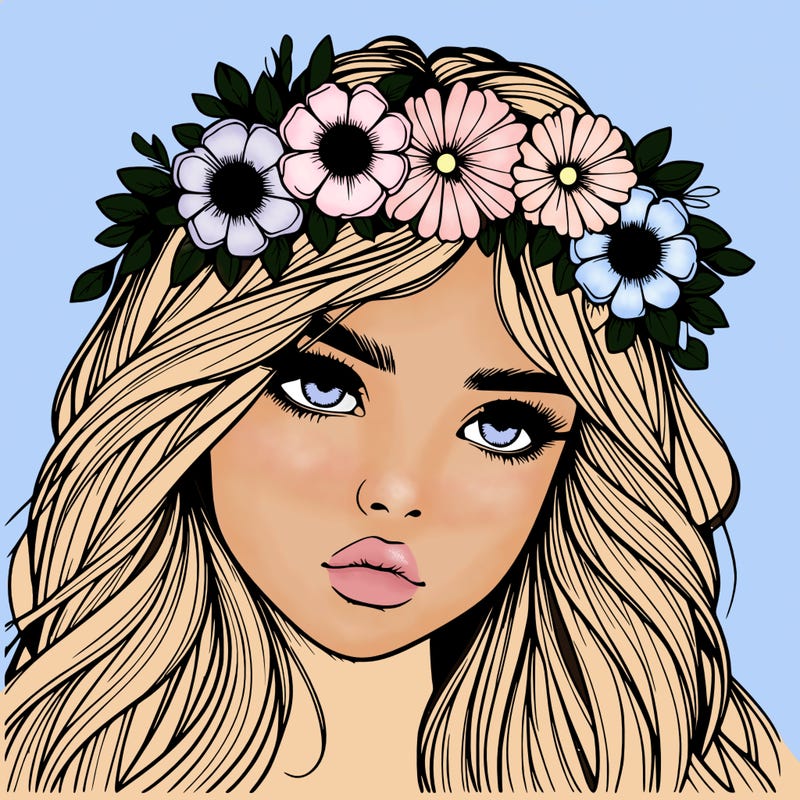 realistic girl with flowers crown