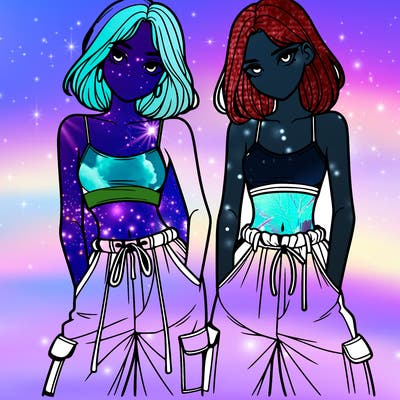 two girls with crop top with baggy pants