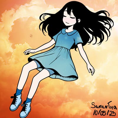 realistic girl floating