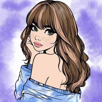 realistic girl with bangs looking over her shoulder