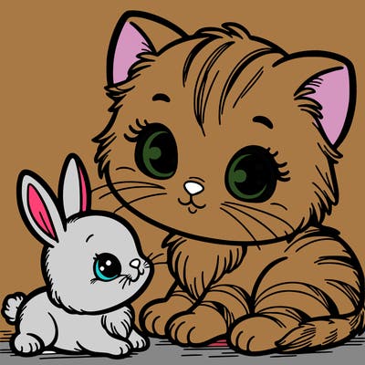 kitten with baby bunny