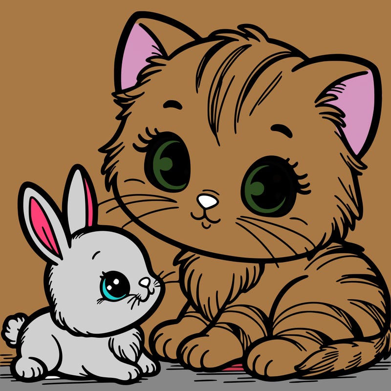 kitten with baby bunny