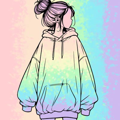realistic girl with a oversized sweatshirt on and a bun