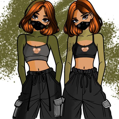 two girls with crop top with baggy pants