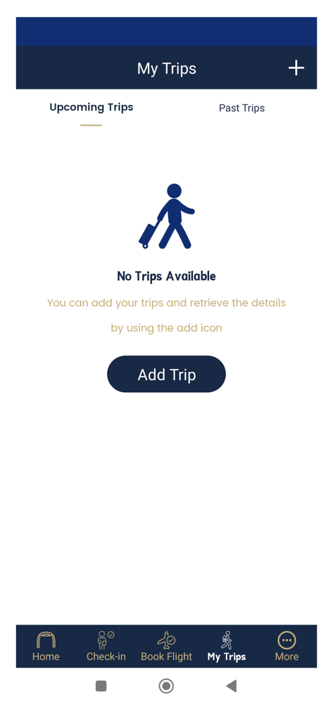 Nile Air mobile app My Trips screen for managing flight bookings