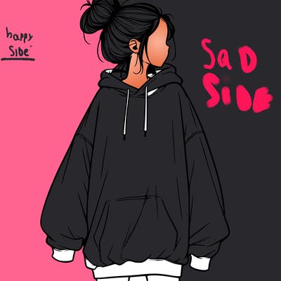 realistic girl with a oversized sweatshirt on and a bun