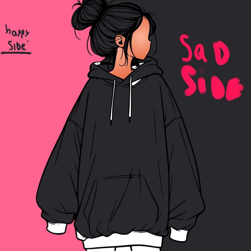 realistic girl with a oversized sweatshirt on and a bun