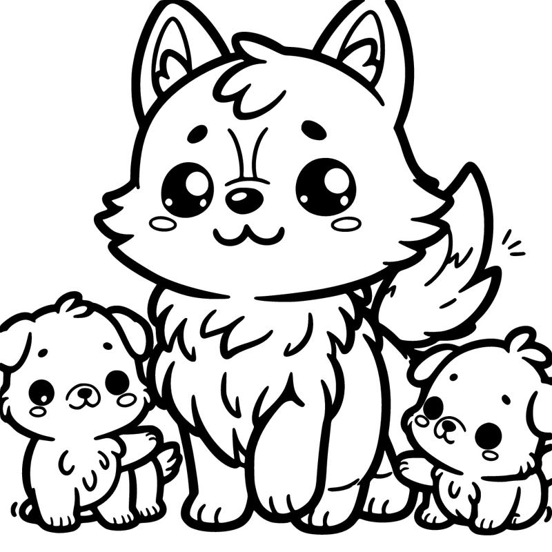 cute little wolf and puppies