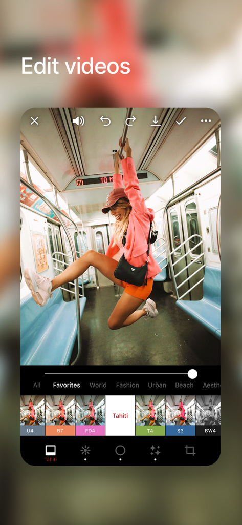 EPISHI: Photo & Video Editor - EPISHI app video editing screen showing aesthetic filters and professional adjustment tools
