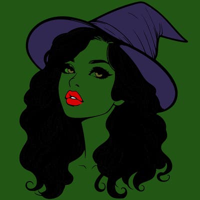 realistic witch girl with wavy hair and lips