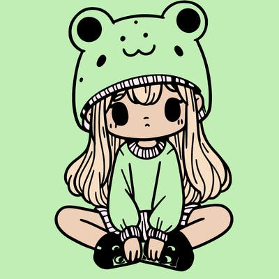 a girl wearing a frog hat and some frog socks