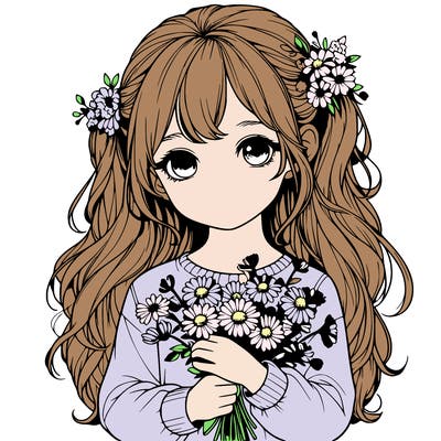 realistic little girl with flowers in her hands