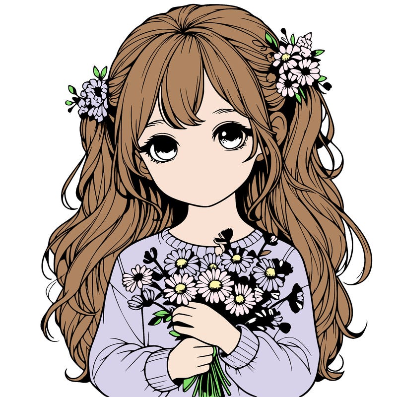 realistic little girl with flowers in her hands