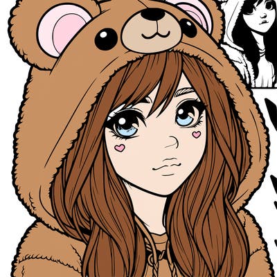 realistic girl in a bear hoodie