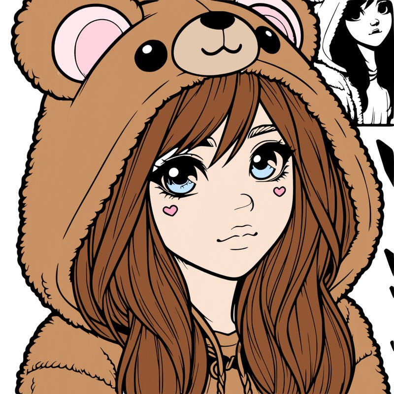 realistic girl in a bear hoodie
