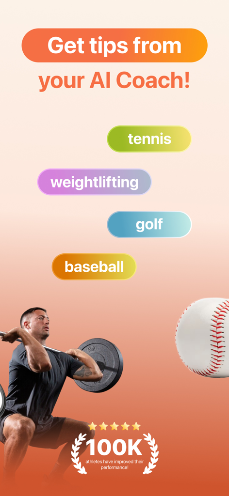 CoachIQ: AI Technic Analyzer - CoachIQ app interface highlighting AI coaching tips for weightlifting baseball golf and tennis