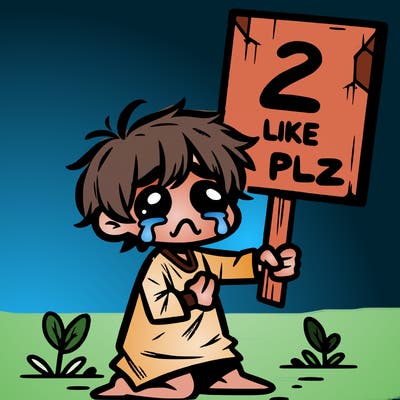 small poor toddler crying with sign that says 2 like plz