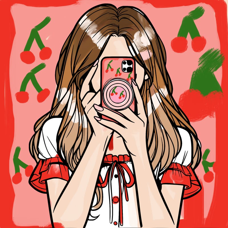 a realistic girl holding her phone taking pictures