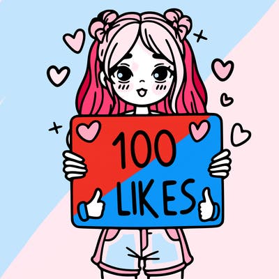 girl holding a sign saying 100 likes
