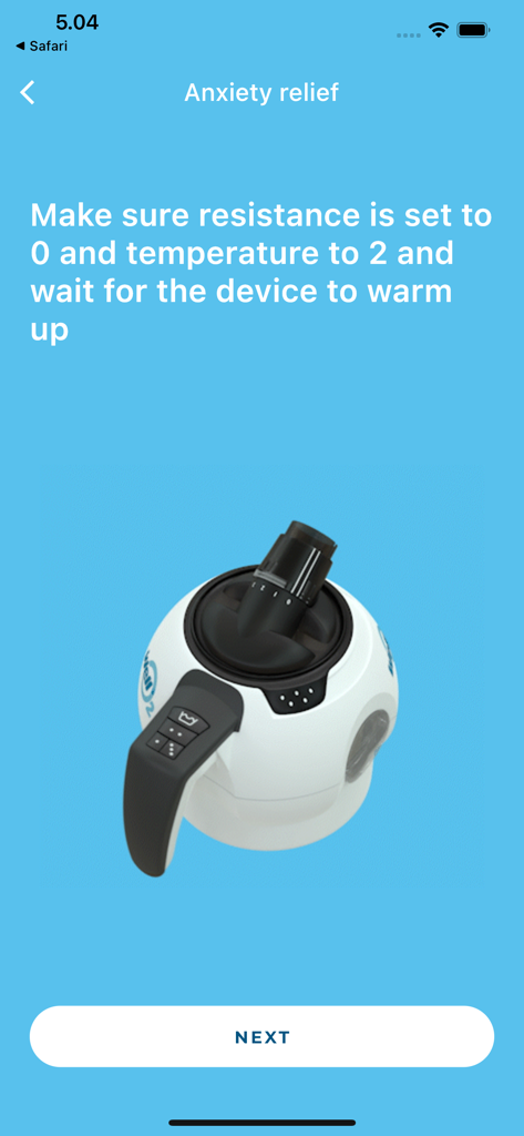 WellO2アプリのインターフェース、不安解消エクササイズの設定を表示