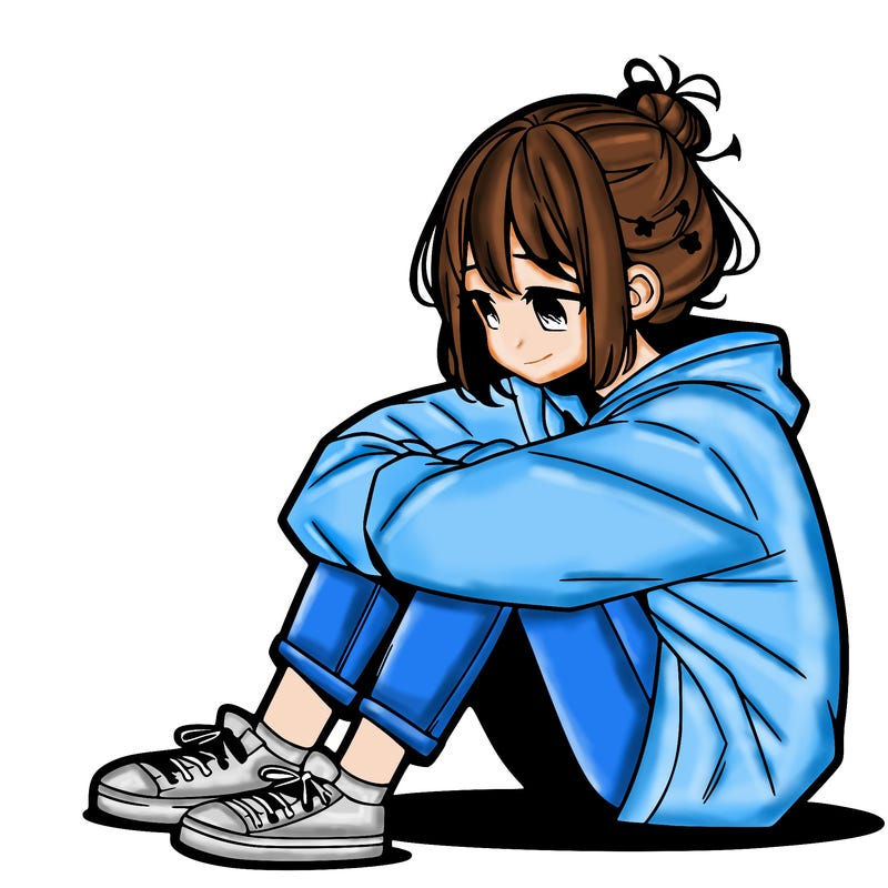 sad anime girl sitting alone