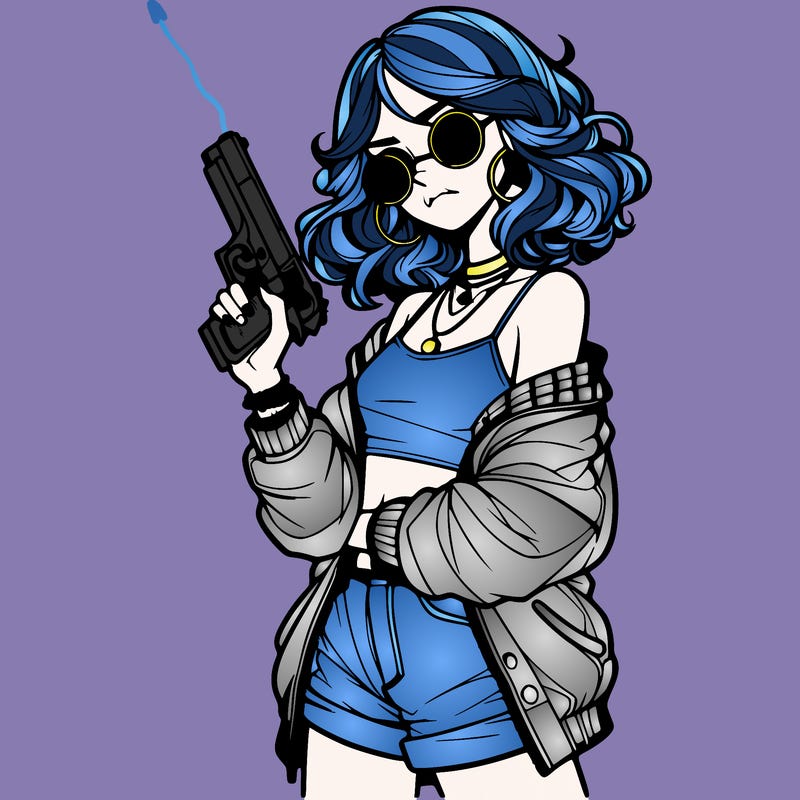 stylish teenage girl with gun