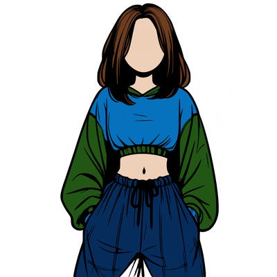 realistic girl faceless with baggy pants and a crop top