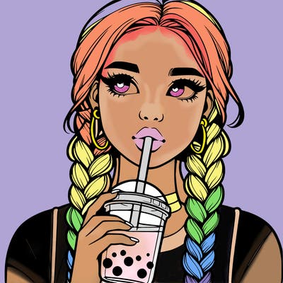 realistic girl with braided hair drinking boba