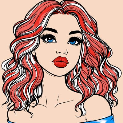 realistic girl with wavy hair and lips