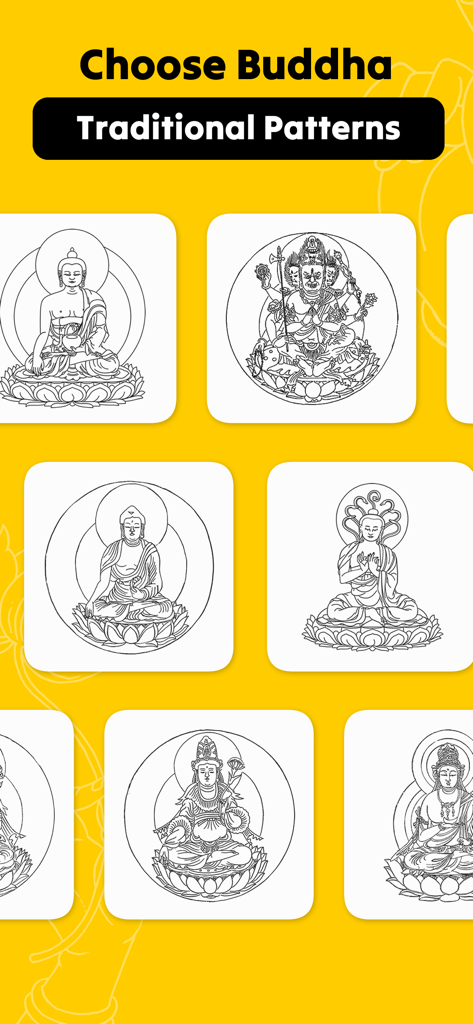 AR Buddha Drawing - Una galería de dibujos lineales budistas tradicionales disponibles para calcar en la aplicación