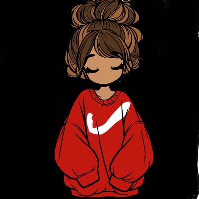 girl with baggy sweatshirt and messy bun