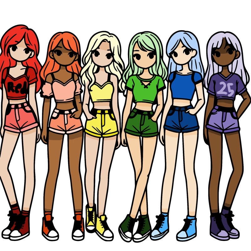 a group of girls wearing crop tops and shorts