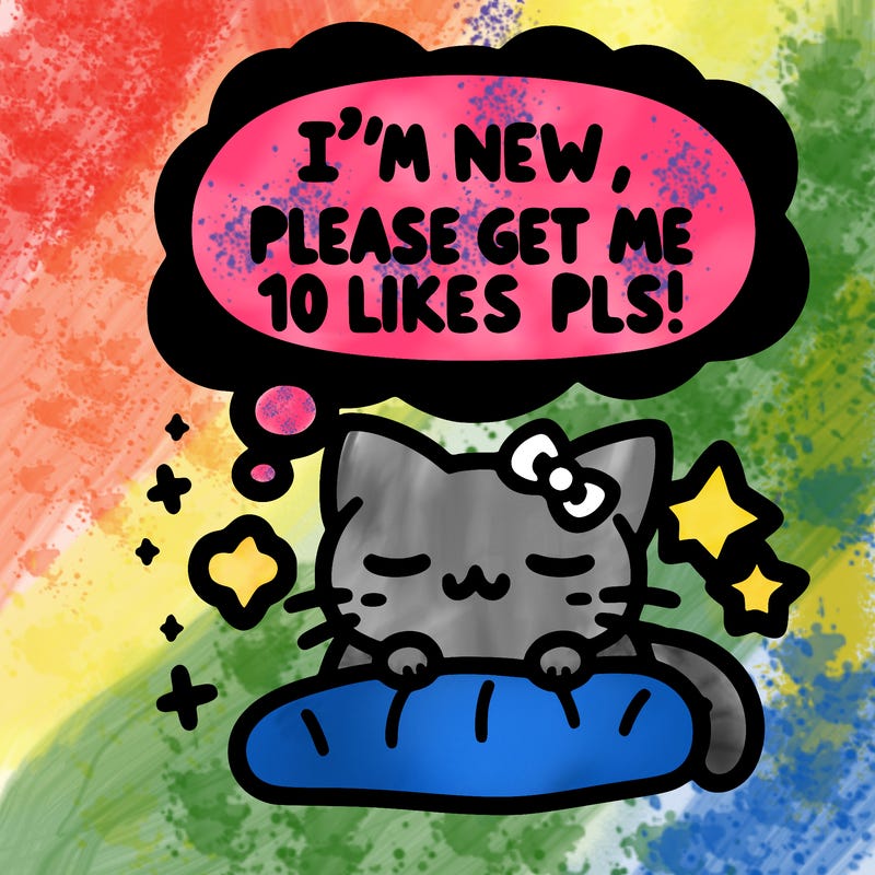 kitty taking a nap dream talking and saying "i'm new, please get me at least 10 likes pls!!"