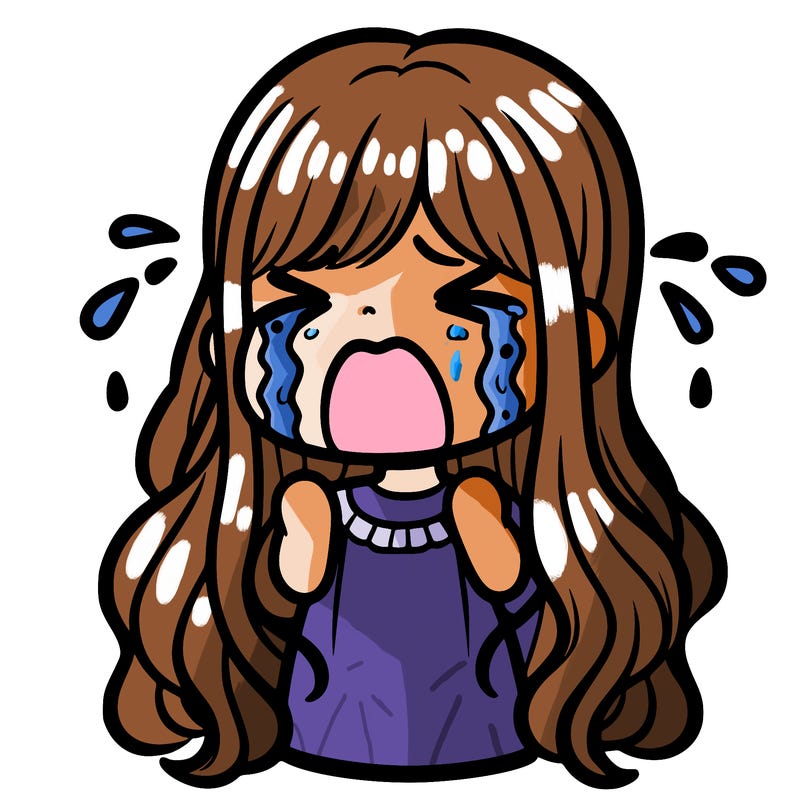 a girl crying with long hair