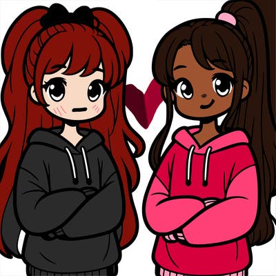 two girls in sweatshirts