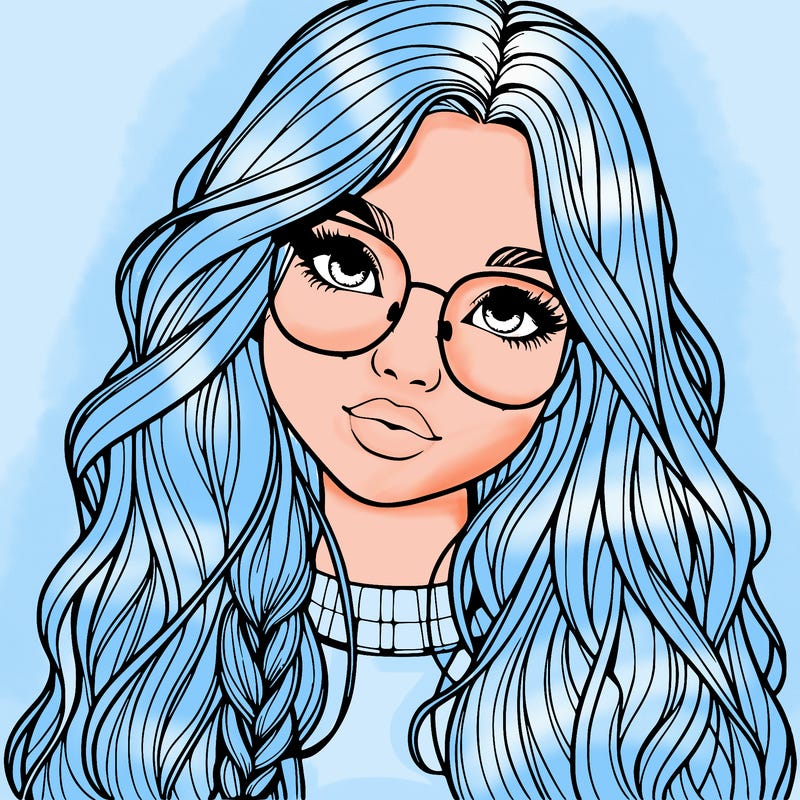 girl with long hair and freckles and glasses realistic