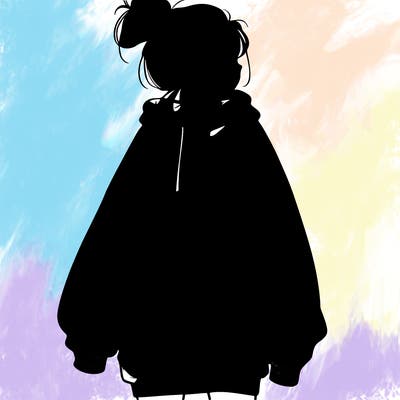 realistic girl with a oversized sweatshirt on and a bun