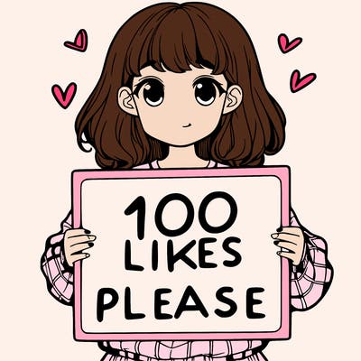 a girl holding a sign saying 100 likes please