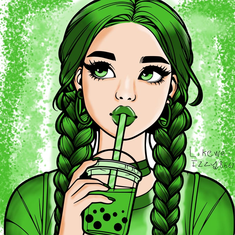 realistic girl with braided hair drinking boba