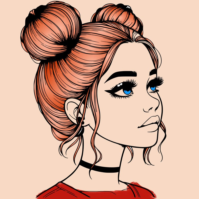 realistic girl with buns on the top of her head