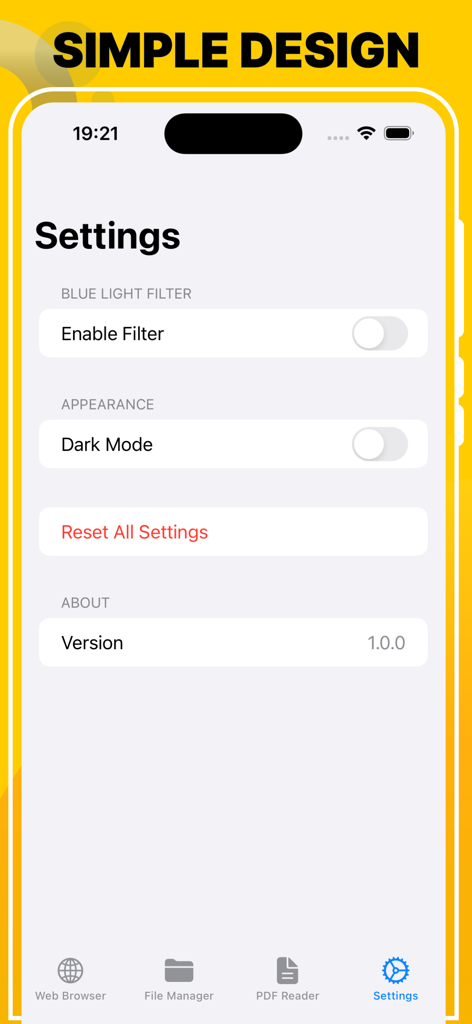 Blue Light Filter - Dark Mode - El menú de configuración de la aplicación Filtro de Luz Azul con opciones para habilitar el filtro y el modo oscuro.