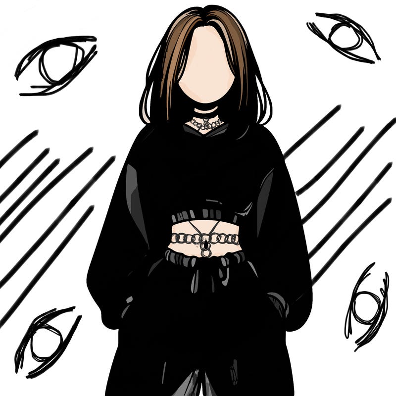 realistic girl faceless with baggy pants and a crop top