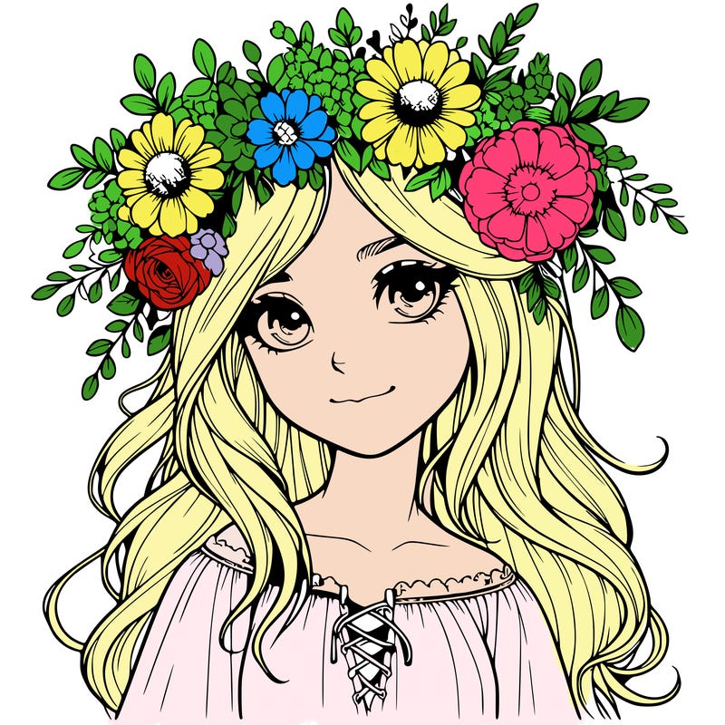 realistic girl with flowers crown