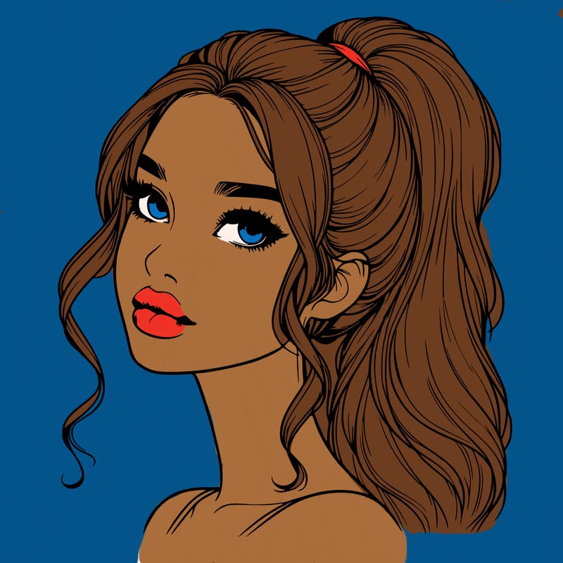 realistic girl with a ponytail on her hair and lips