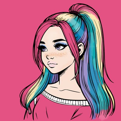 realistic girl with a high ponytail