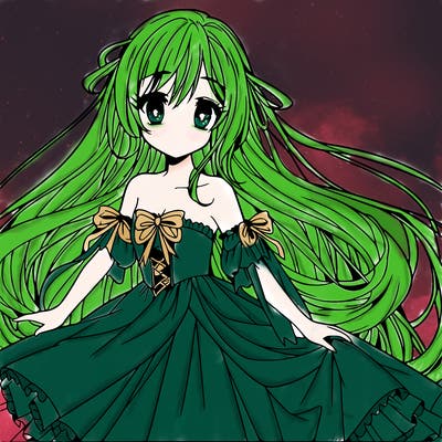 anime girl with long hair and a long flowy dress