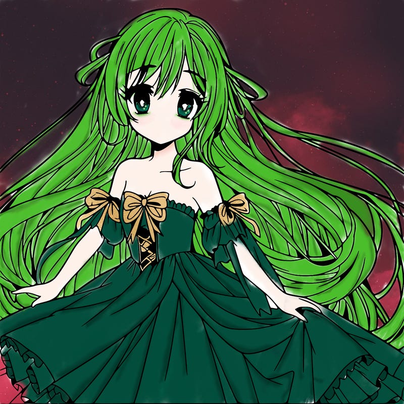 anime girl with long hair and a long flowy dress
