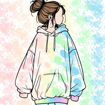 realistic girl with a oversized sweatshirt on and a bun